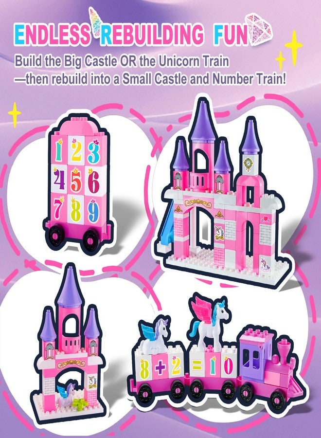 VConejo Classic Building Blocks for Toddlers - Compatible with Major Brands, Unicorn Theme Princess Castle & Number Trains Classic Bricks, Creative Educational Buildable Kits for Girls Boys Ages 3, 4, 5, 6-12 - Image 4